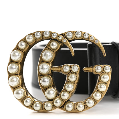 Gucci Moon Calfskin Pearl Double G 40mm Belt 75 30 Black Cream 7 of 8