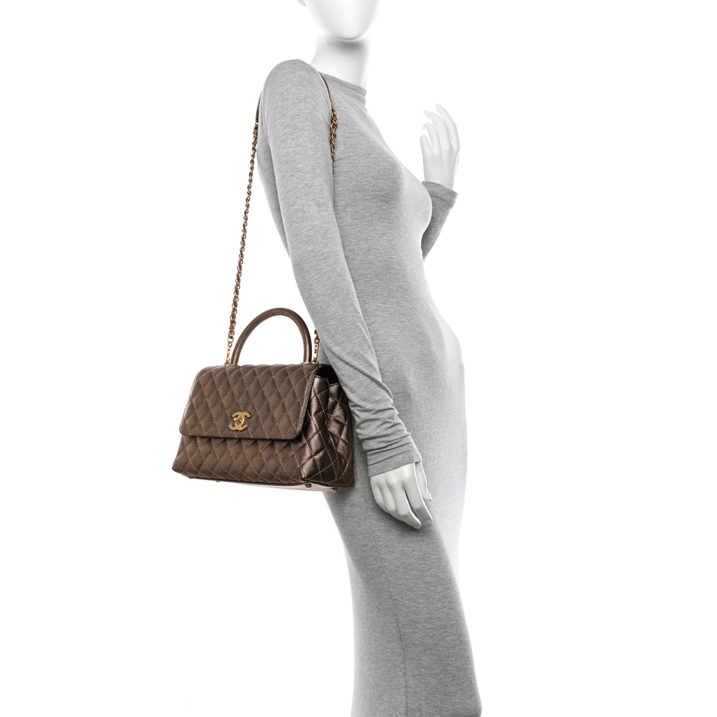 Metallic Caviar Quilted Small Coco Handle Flap Gold