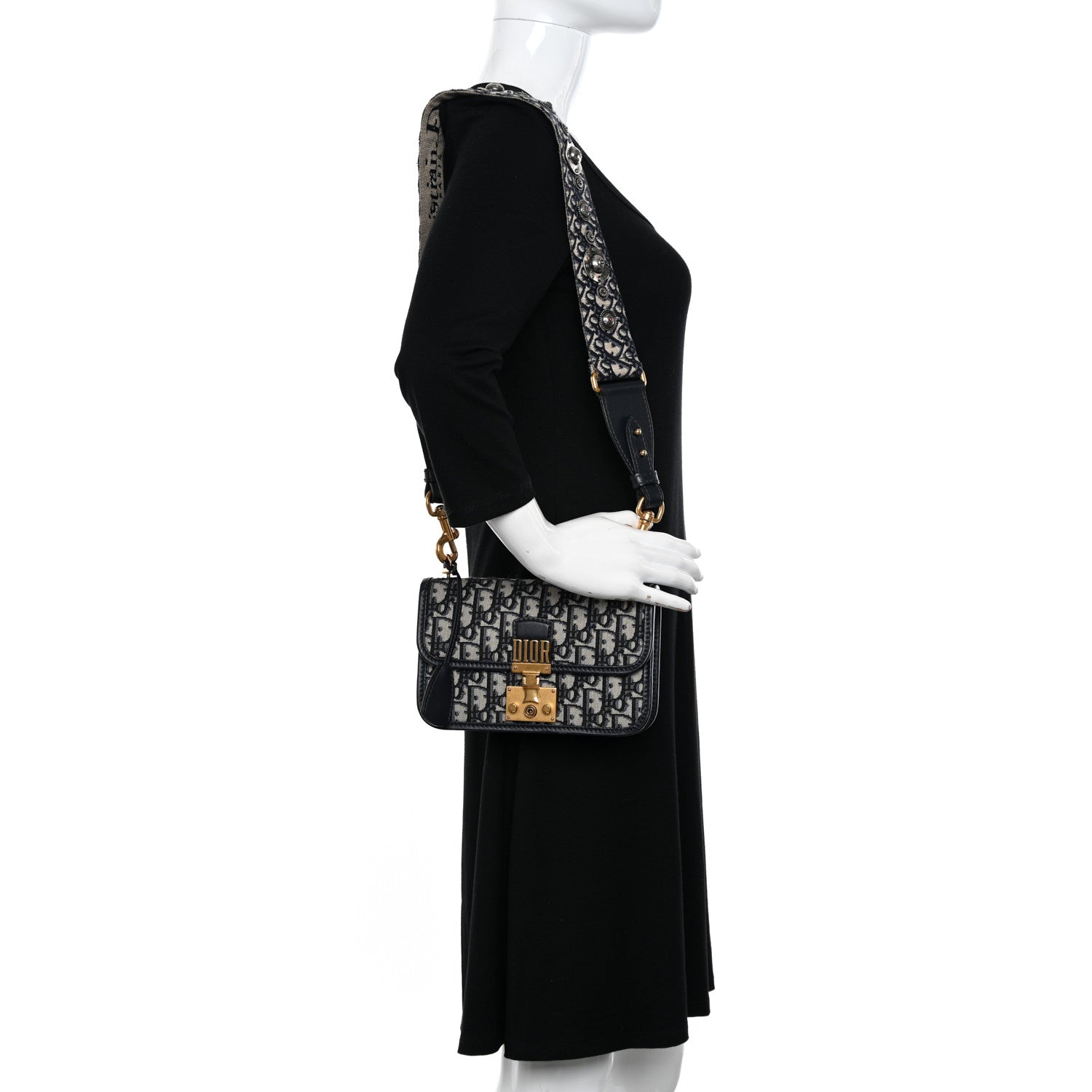 Christian Dior Oblique Small DiorAddict Flap Bag Navy Blue 2 of 14