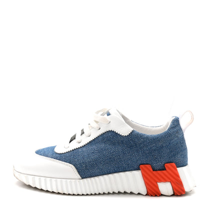 Hermes Denim Suede Goatskin Bouncing Sneakers 37 Bleu Clair White 1 of 9