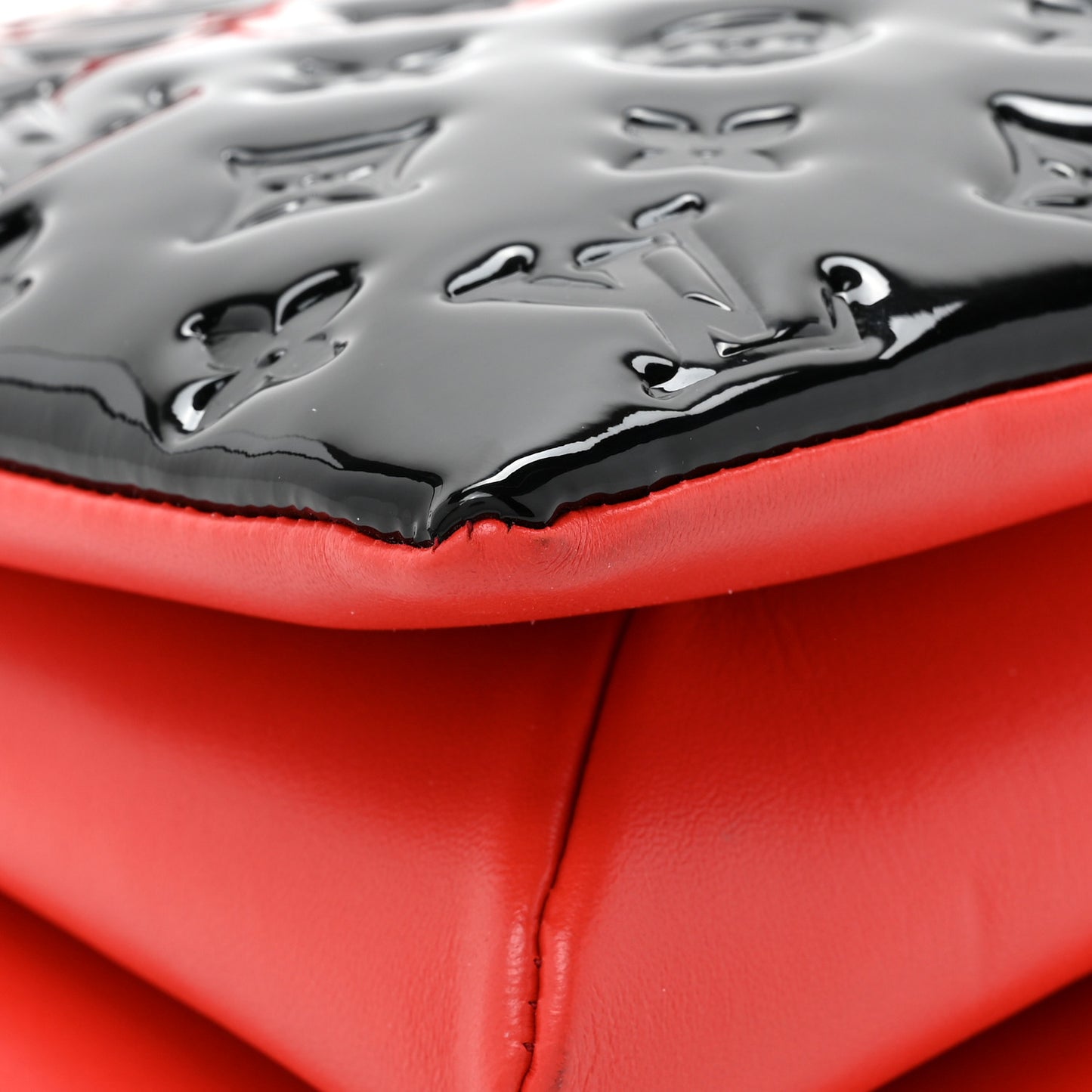 Patent Embossed Monogram Lambskin Coussin MM Black Red