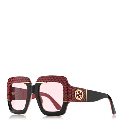 Gucci Snakeskin Acetate Square Sunglasses GG0484S Black Red 1 of 9