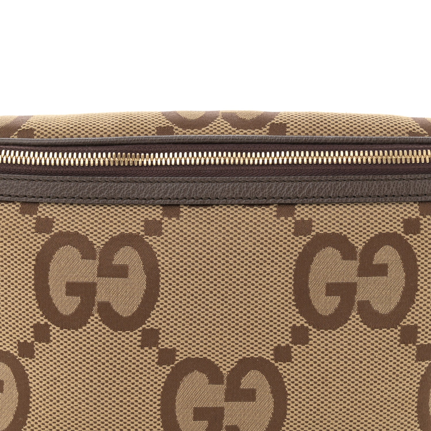 Gucci Monogram Jumbo GG Textured Dollar Calfskin Web Belt Bag Camel Ebony New Acero 8 of 11