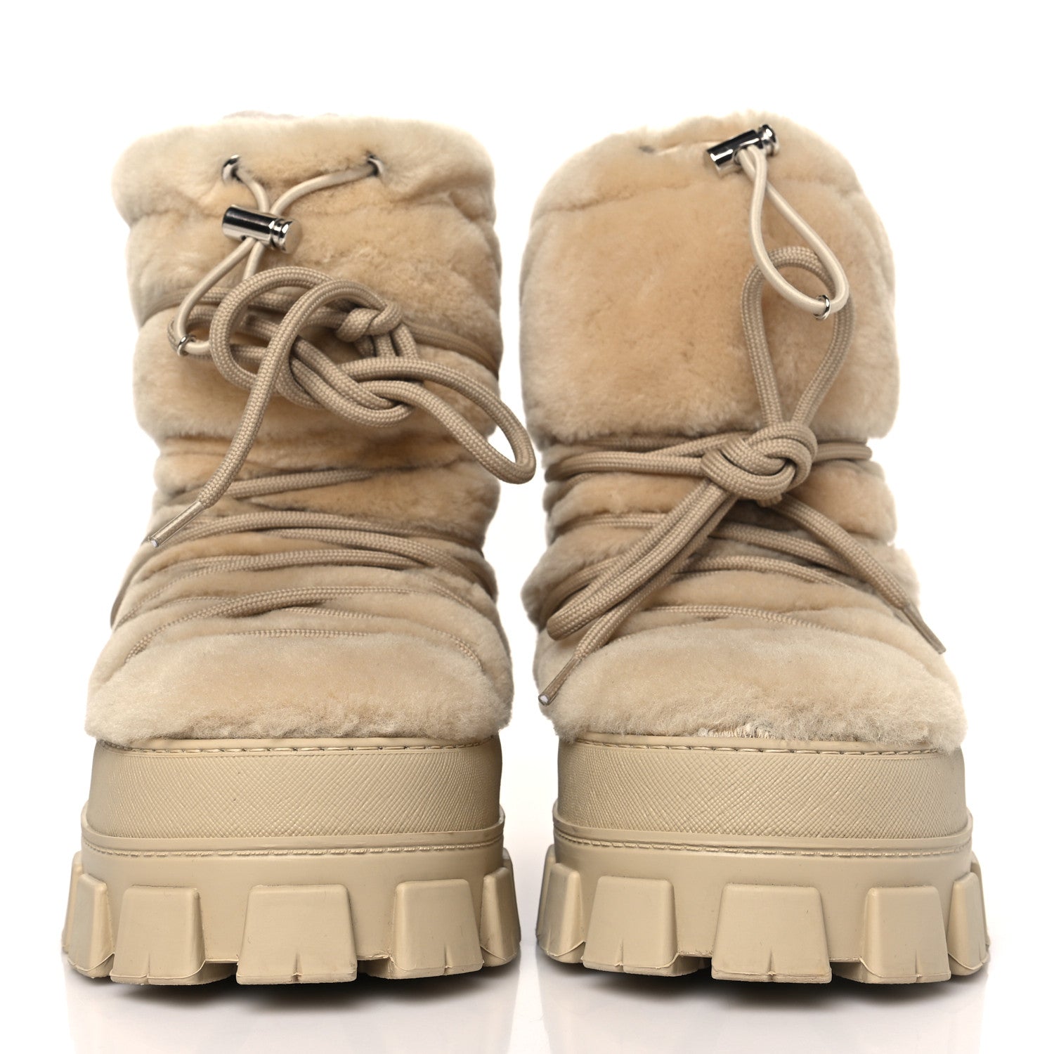 Prada Shearling Logo Apres Ski Ankle Boots 35 36 Beige 2 of 7