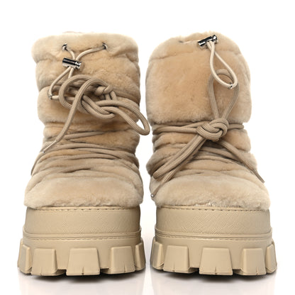 Prada Shearling Logo Apres Ski Ankle Boots 35 36 Beige 2 of 7
