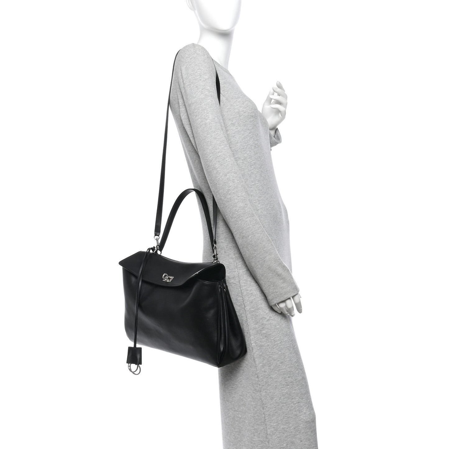 Natural Smooth Calfskin Medium Rodeo Top Handle Handbag Black Black