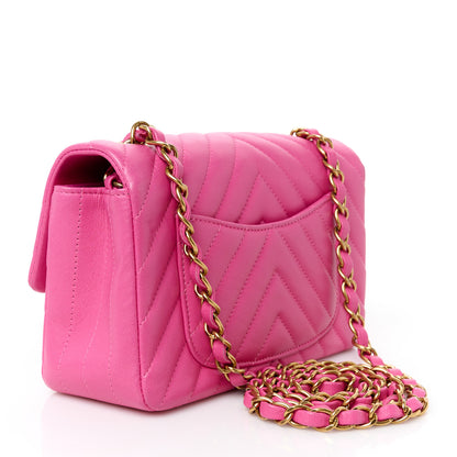 Chanel Lambskin Chevron Quilted Mini Rectangular Flap Pink 3 of 11