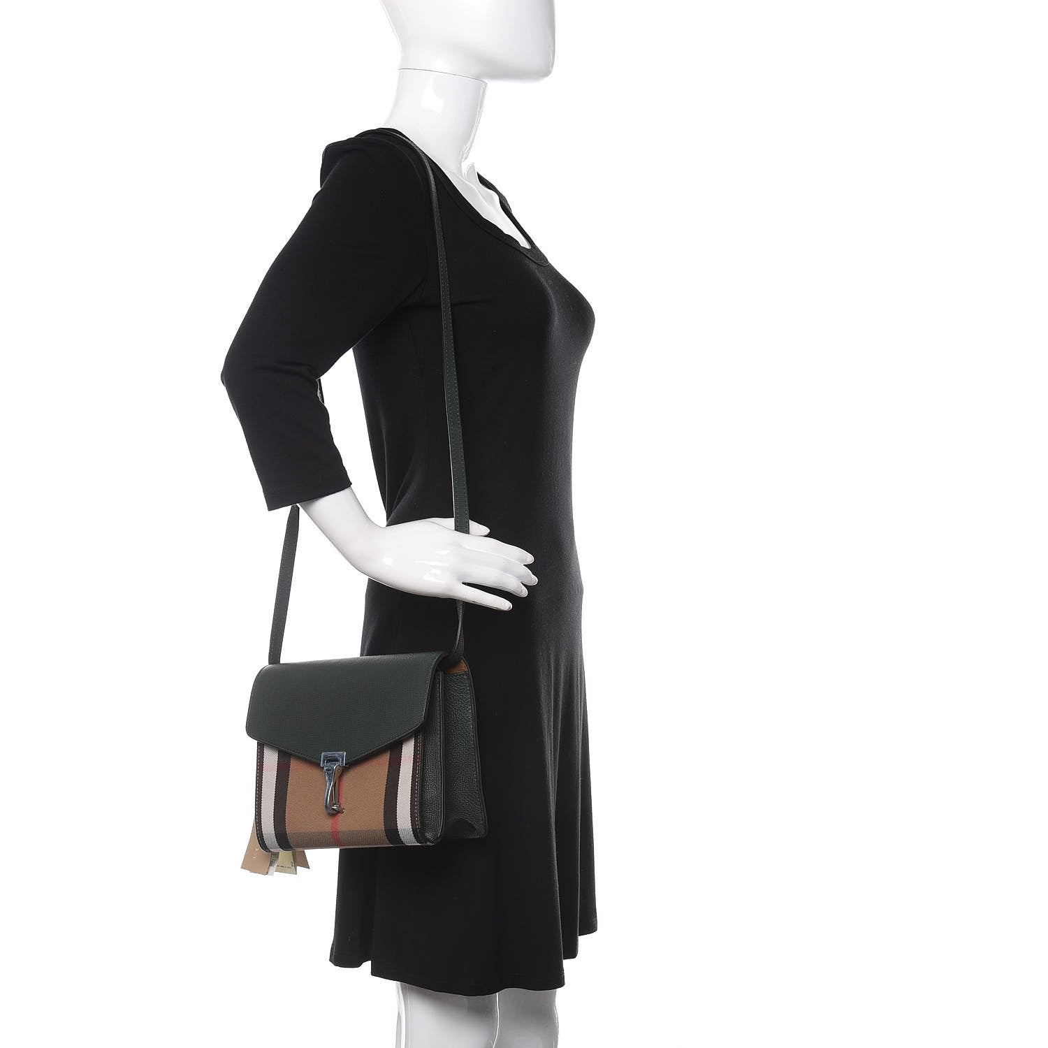 Burberry Grainy Calfskin House Check Small Macken Crossbody Bag Dark Bottle Green 2 of 12