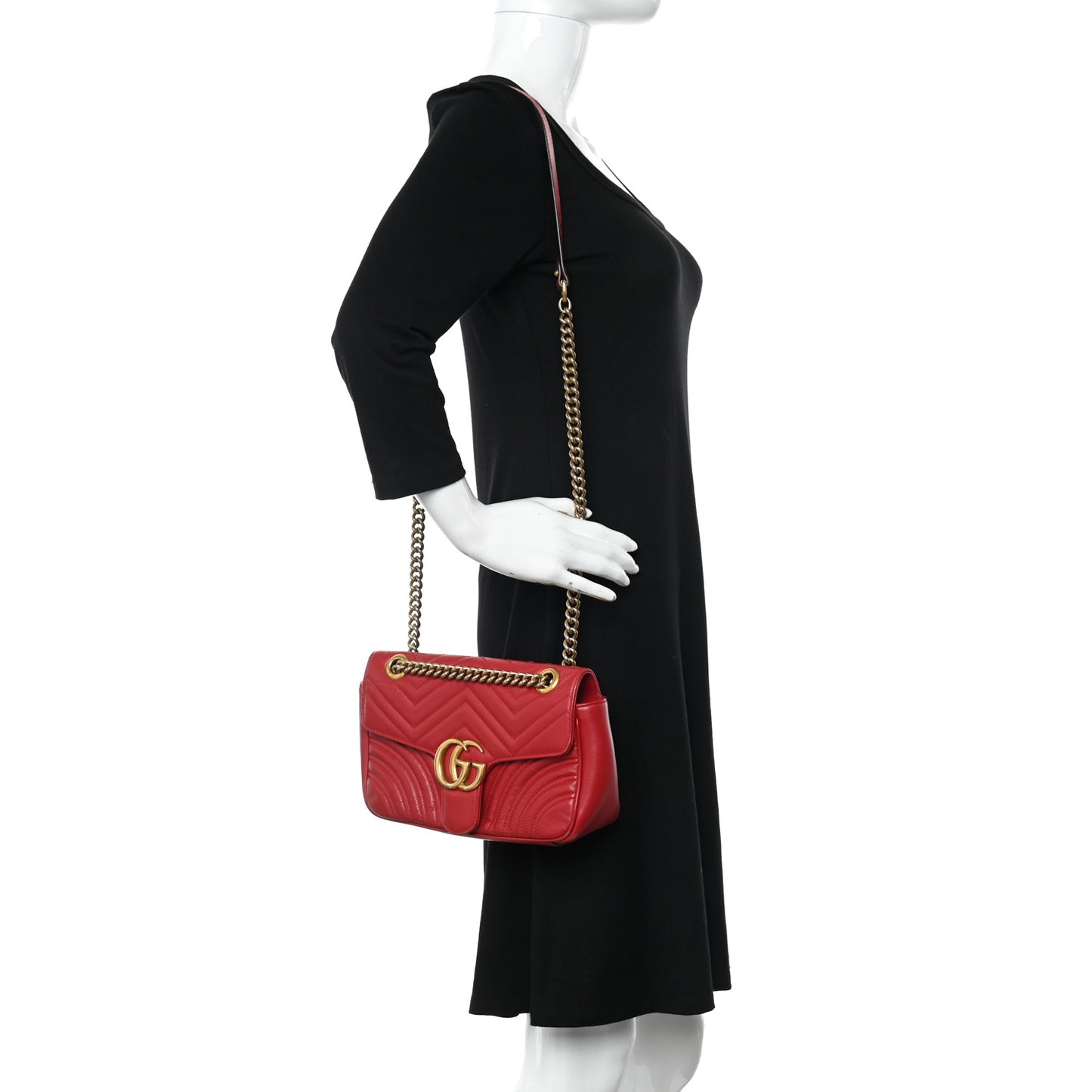 Calfskin Matelasse Small GG Marmont Shoulder Bag Hibiscus Red
