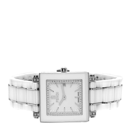 Fendi Stainless Steel Ceramic Diamond Bezel 30mm Quadro Quartz Watch White 2 of 5