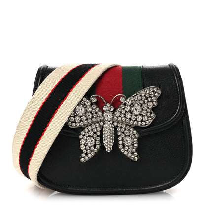 Gucci Calfskin Web Crystal Butterfly Stripe Small Totem Shoulder Bag Black 1 of 14