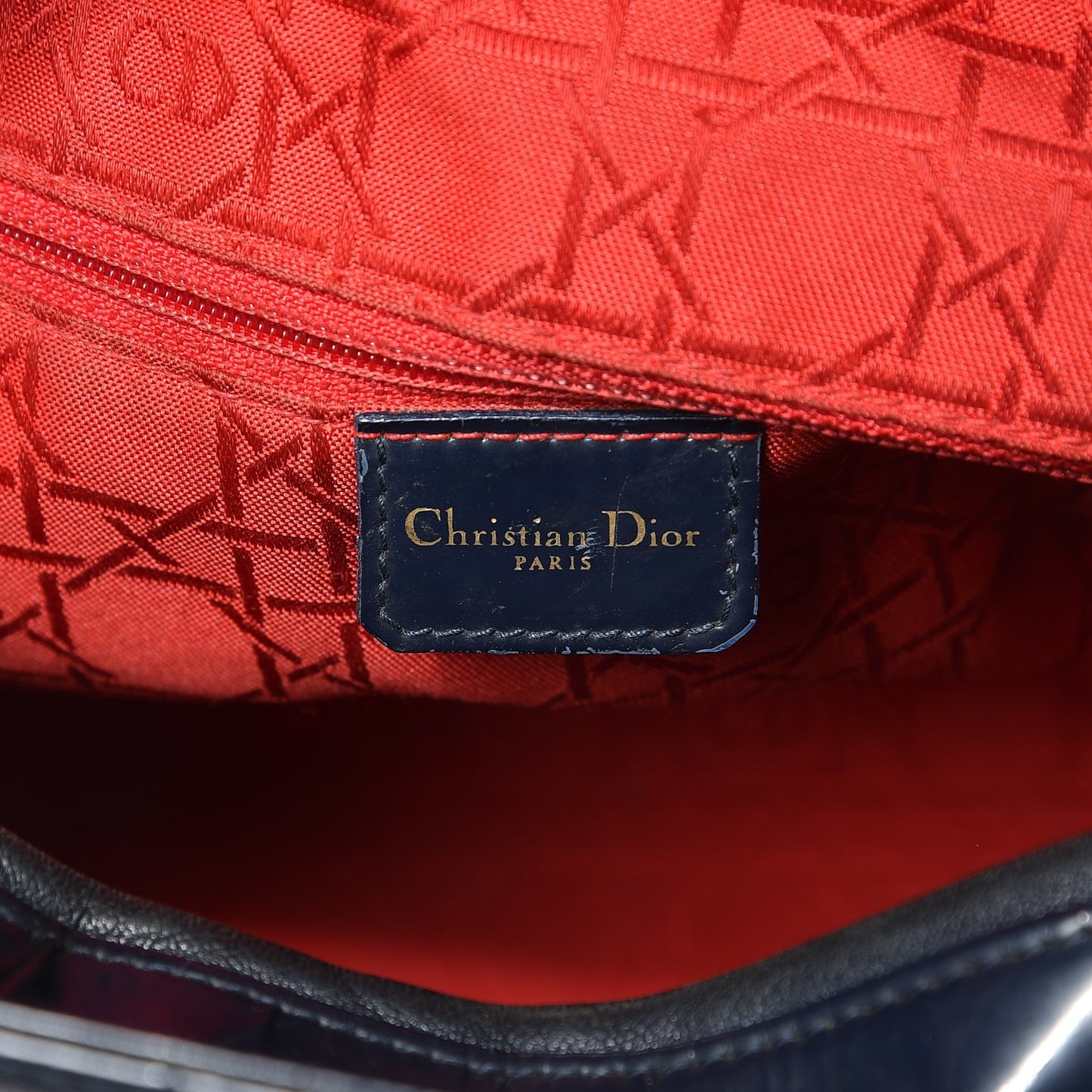 Patent Cannage Large Lady Dior Navy Blue
