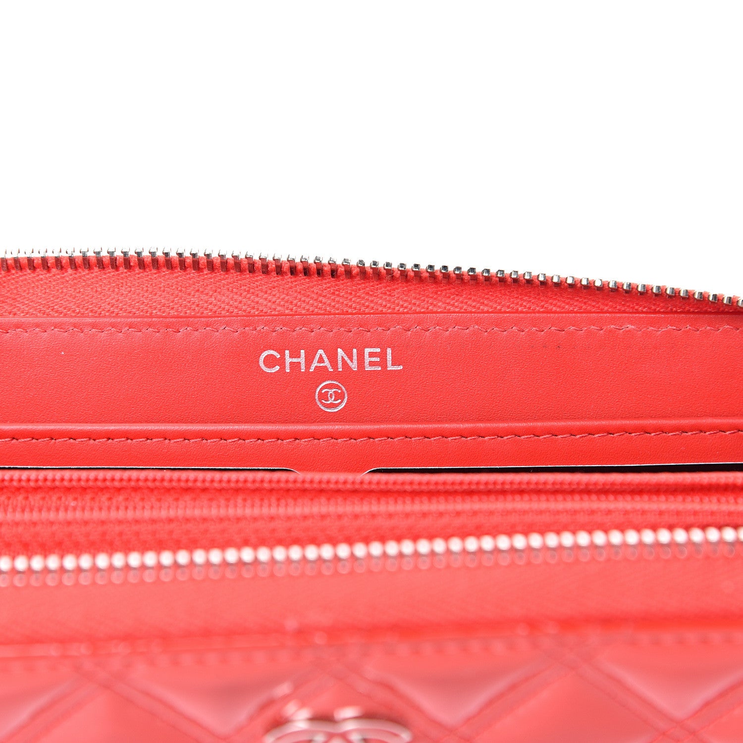 Chanel Patent Quilted Double Stitched Zip Around Wallet Red 5 of 11