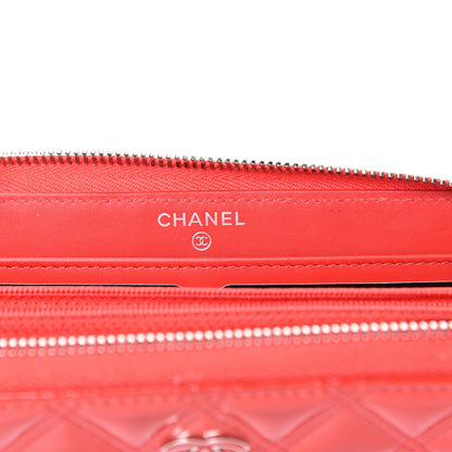 Chanel Patent Quilted Double Stitched Zip Around Wallet Red 5 of 11