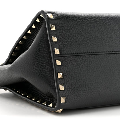 Valentino Garavani Pebbled Calfskin Rockstud Double Handle Tote Black 9 of 15