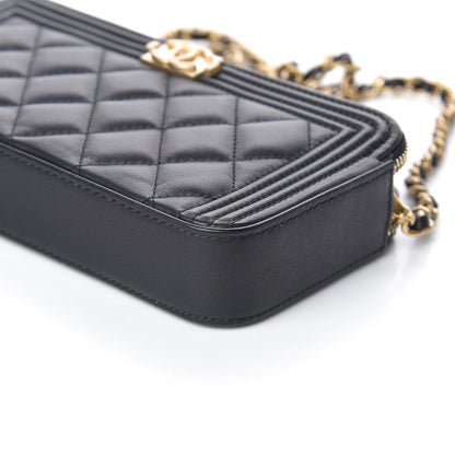 Chanel Lambskin Quilted Small Boy Clutch With Chain Black 6 of 13