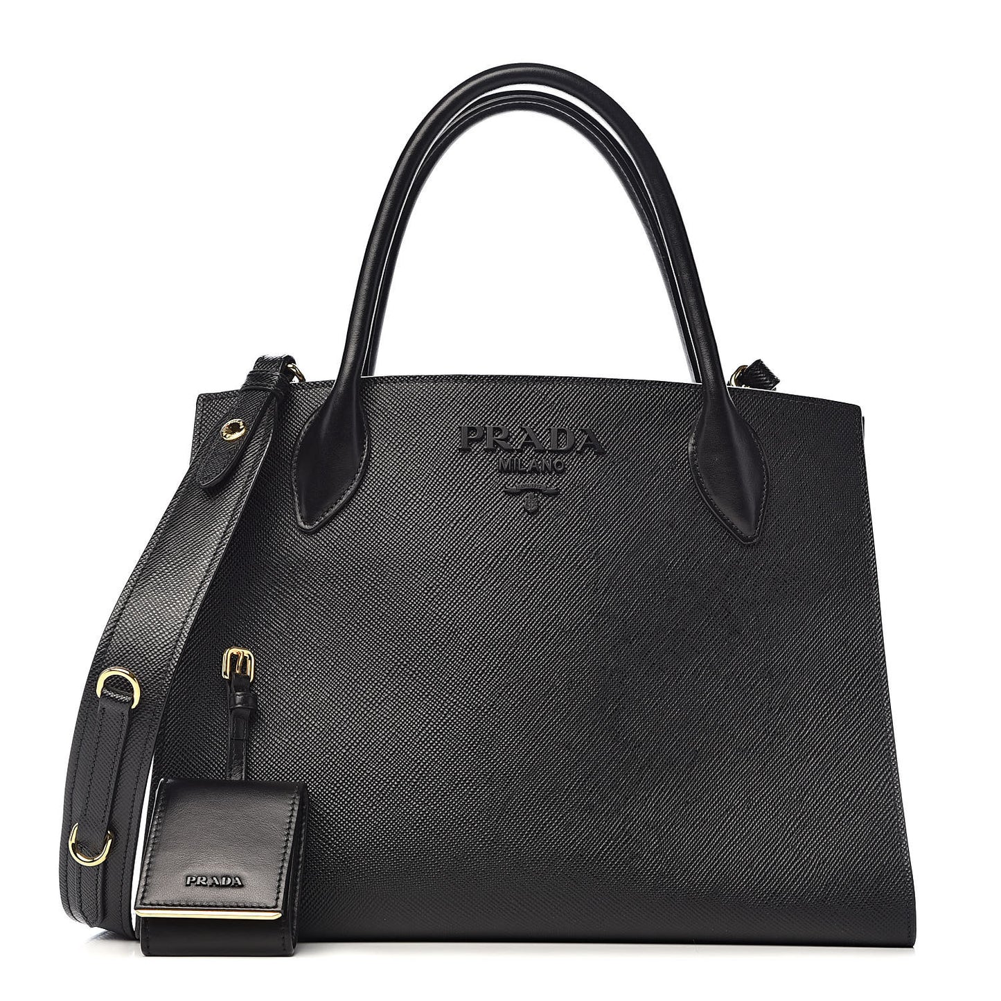 Saffiano Cuir Calfskin Medium Monochrome Top Handle Tote Black
