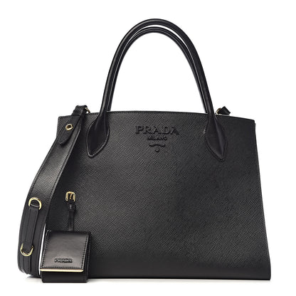 Prada Saffiano Cuir Calfskin Medium Monochrome Top Handle Tote Black 1 of 11