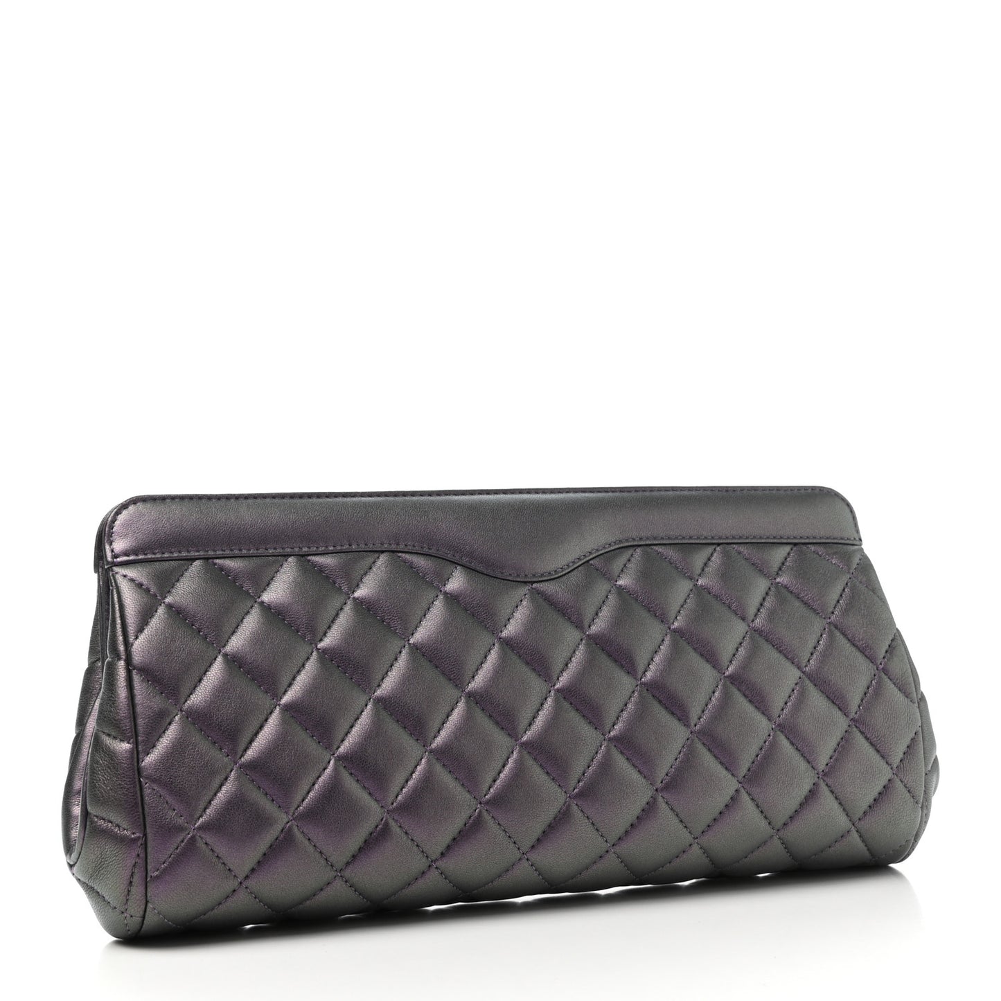 Iridescent Calfskin Quilted Clutch Purple