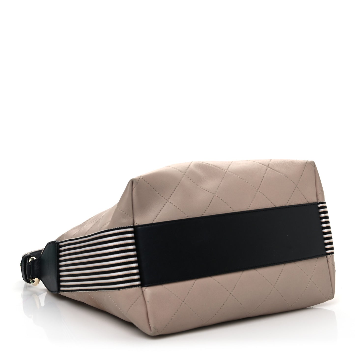 Calfskin Stitched Large Stripe Hobo Beige Black