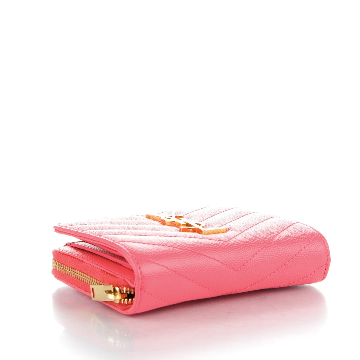 Saint Laurent Grain De Poudre Matelasse Chevron Monogram Compact Zip Around Wallet Rose Clair 4 of 7