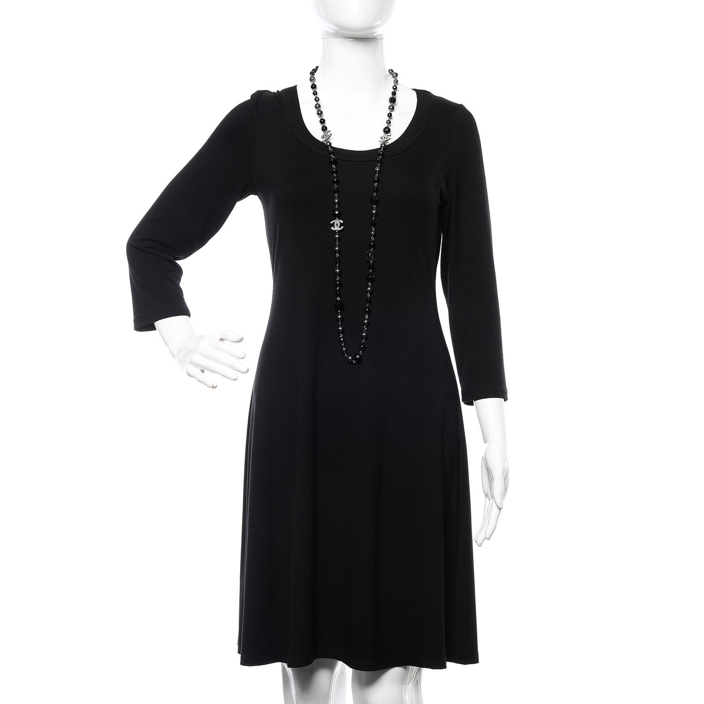 Pearl Beaded CC Long Necklace Black