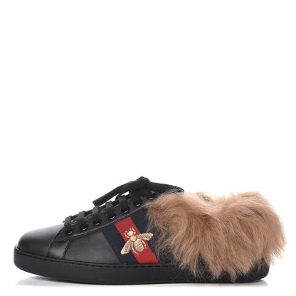 Gucci Calfskin Wool Web Bee Embroidered Mens Ace Sneakers 6 Black 1 of 9