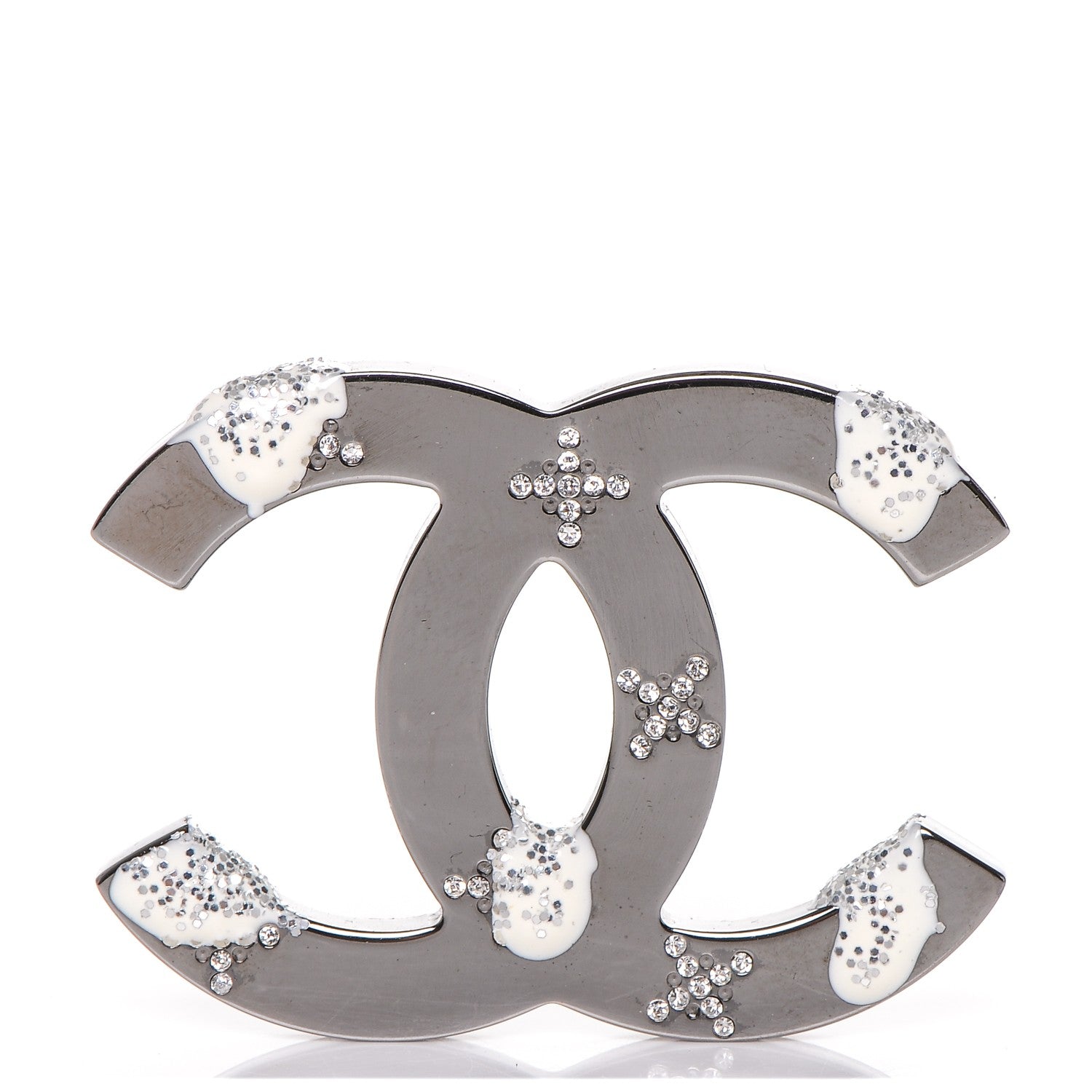 Chanel Ruthenium Crystal Enamel CC Brooch 1 of 4