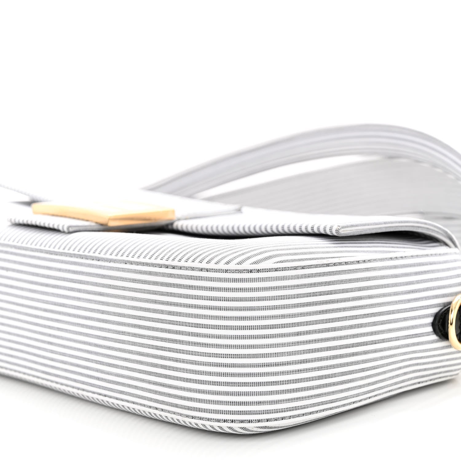 Fendi Cotton Cuoio Bretagna Striped Baguette Grigio White Black 9 of 9