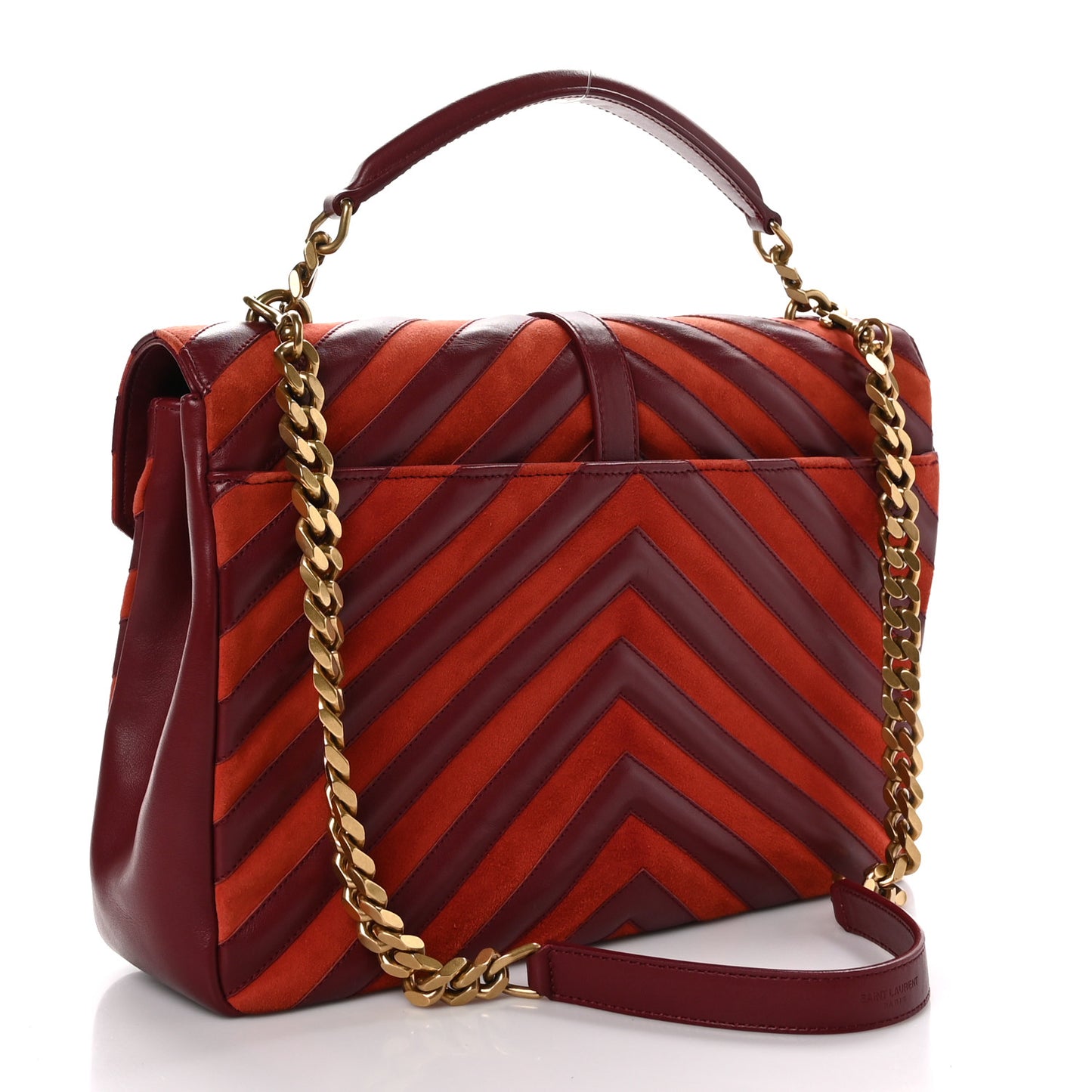 Calfskin Suede Matelasse Chevron Large Monogram College Bag Burgundy