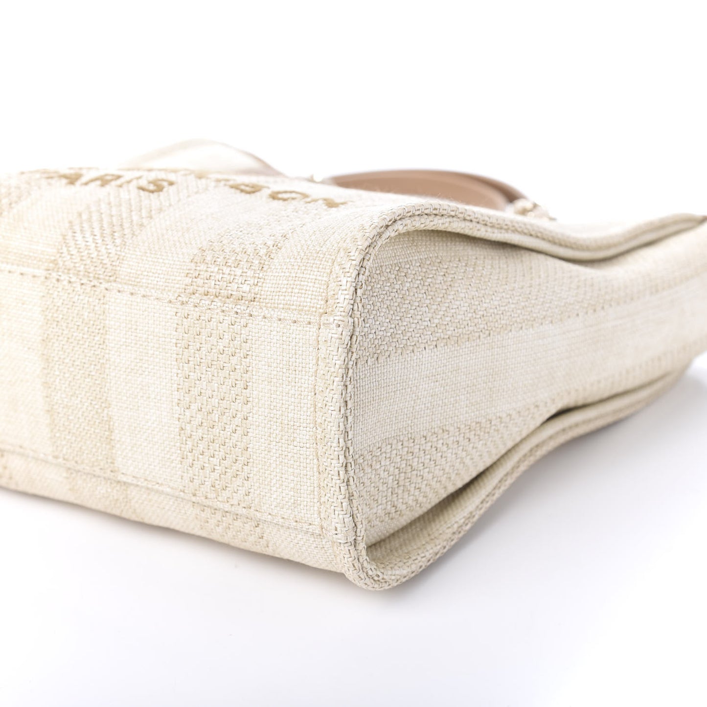 Straw Raffia Calfskin Striped Mini Deauville Tote Beige