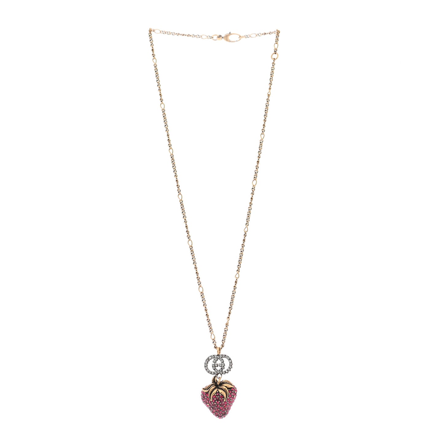 Crystal Embellished Strawberry Necklace Red Aged Gold
