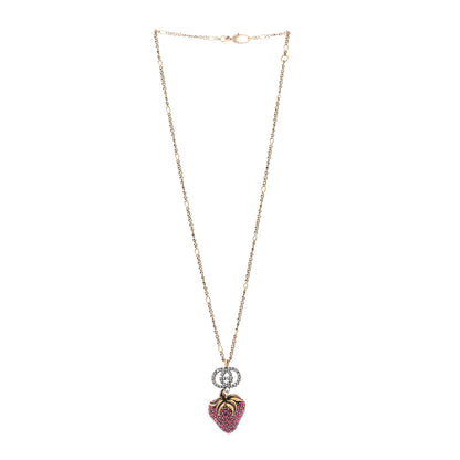 Gucci Crystal Embellished Strawberry Necklace Red Aged Gold 3 of 7