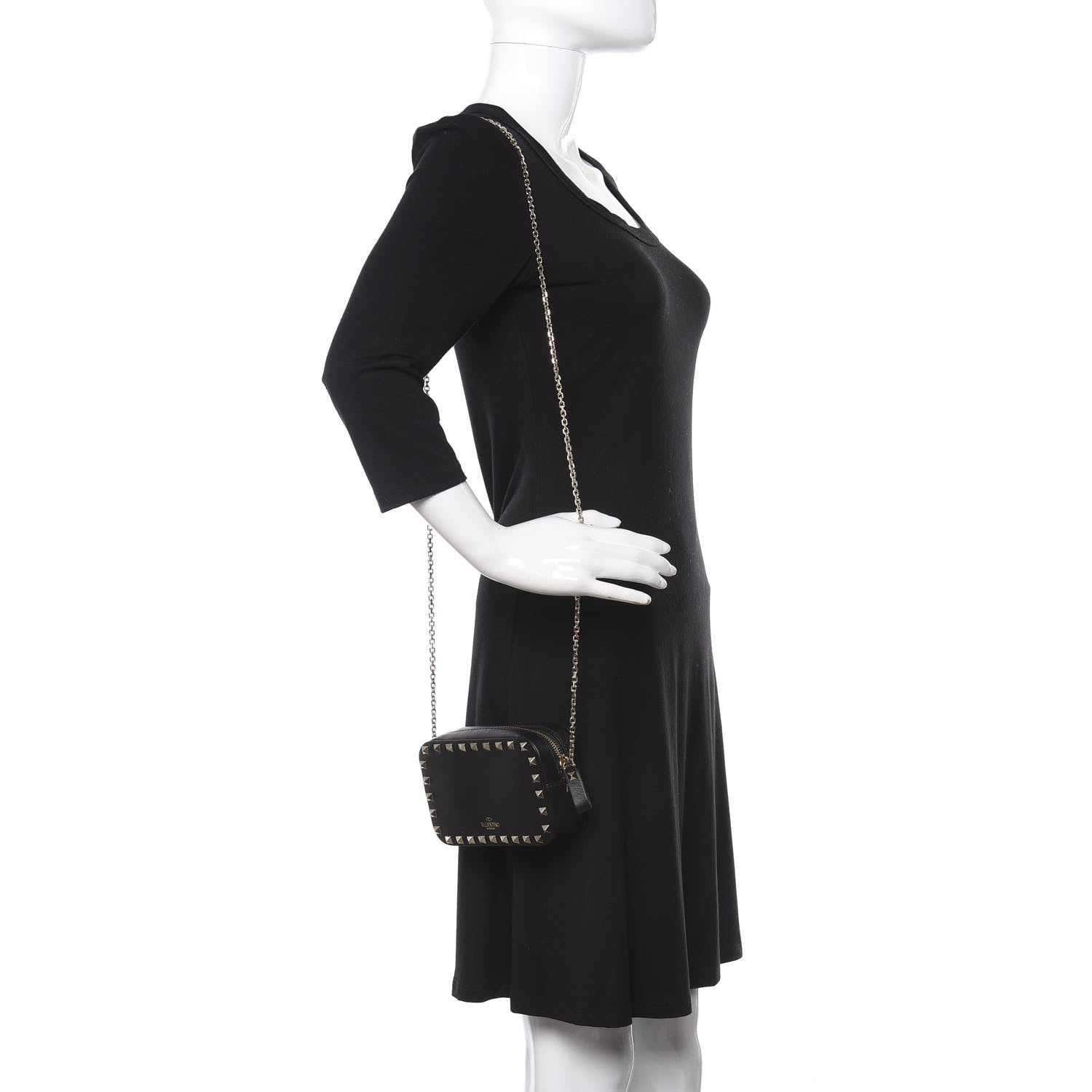 Valentino Garavani Calfskin Small Rockstud Chain Camera Crossbody Bag Black 2 of 9