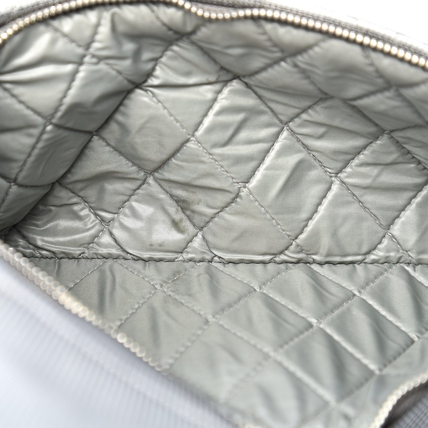Metallic Calfskin Quilted Pixel Effect CC Beauty Clutch Silver