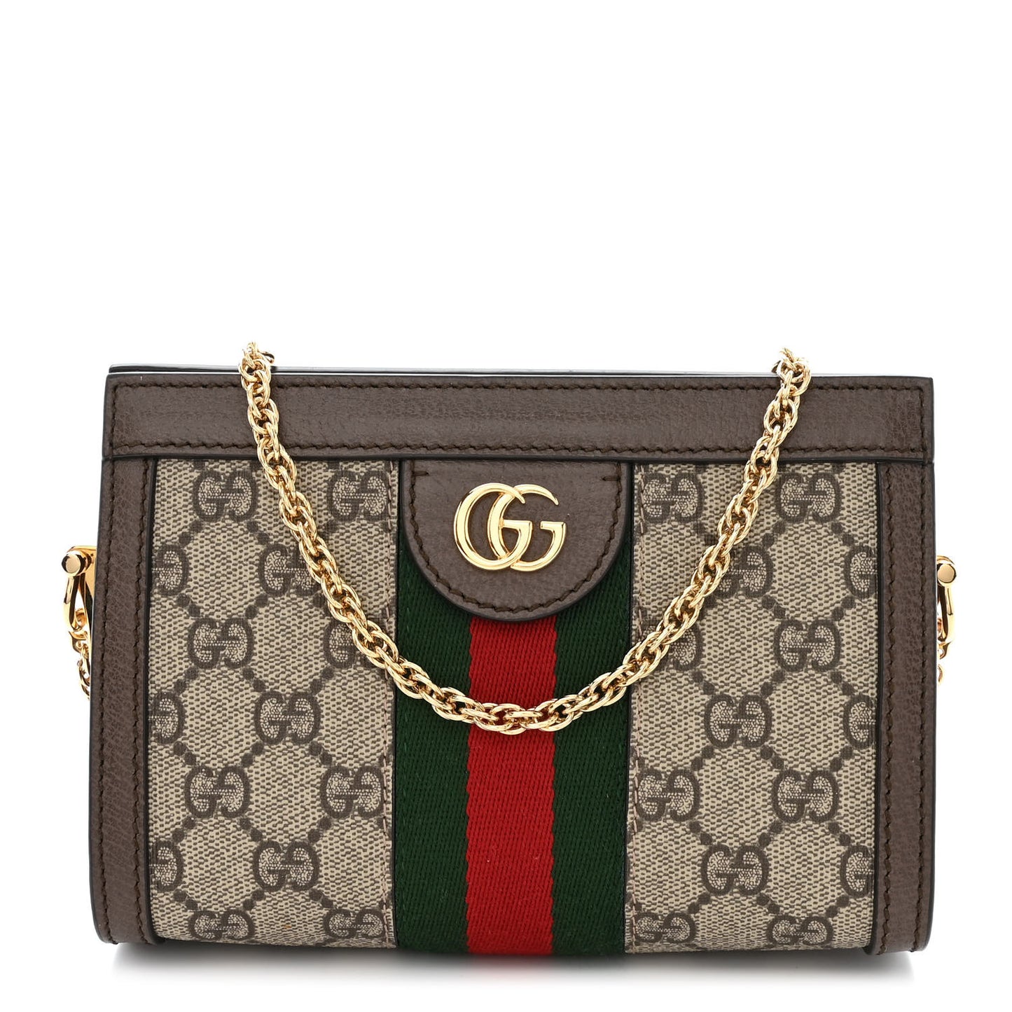 GG Supreme Monogram Textured Dollar Calfskin Web Mini Ophidia Chain Shoulder Bag Beige Ebony New Acero