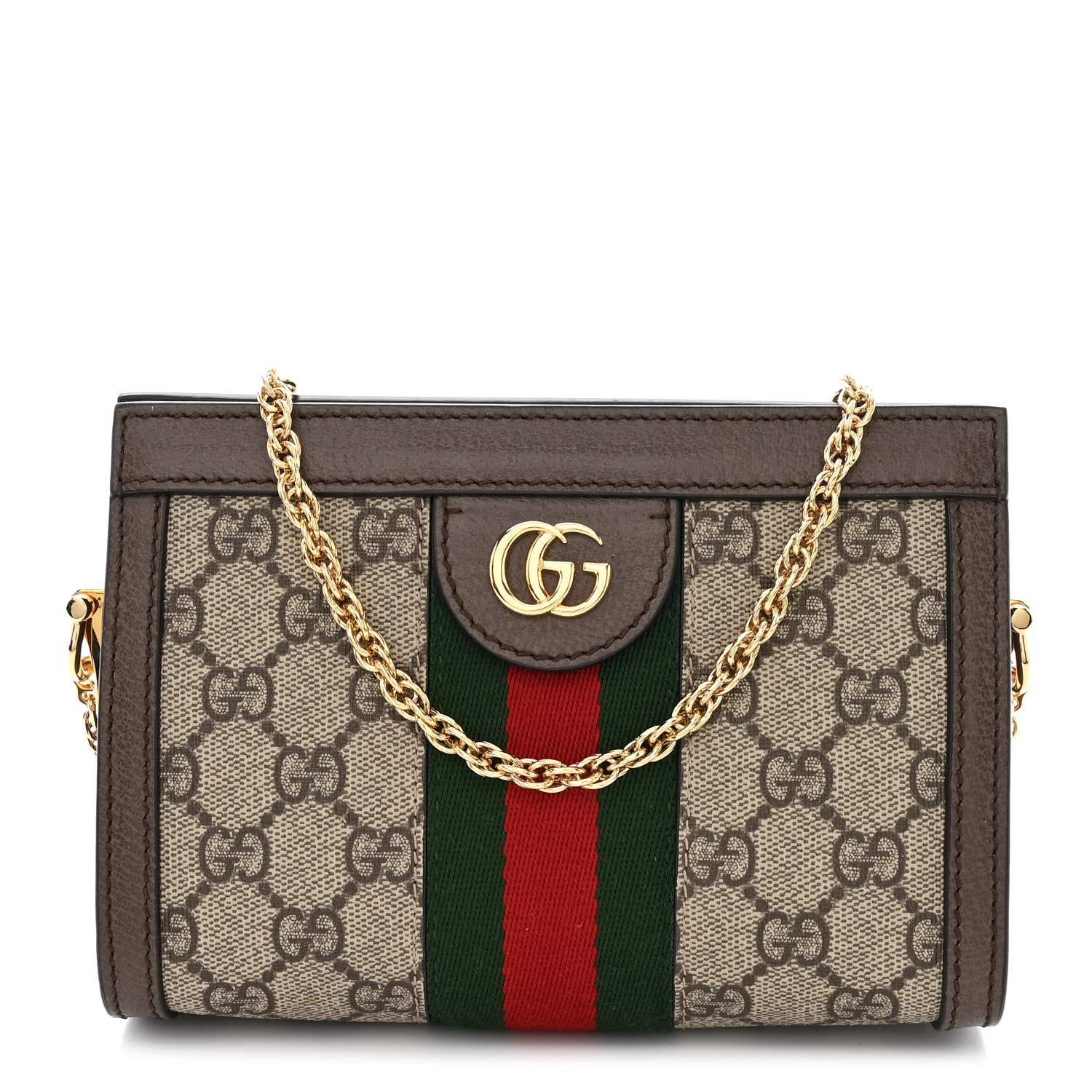 Gucci GG Supreme Monogram Textured Dollar Calfskin Web Mini Ophidia Chain Shoulder Bag Beige Ebony New Acero 1 of 12