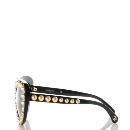 Chanel Pearl Cat Eye Sunglasses Gold Black 3 of 8