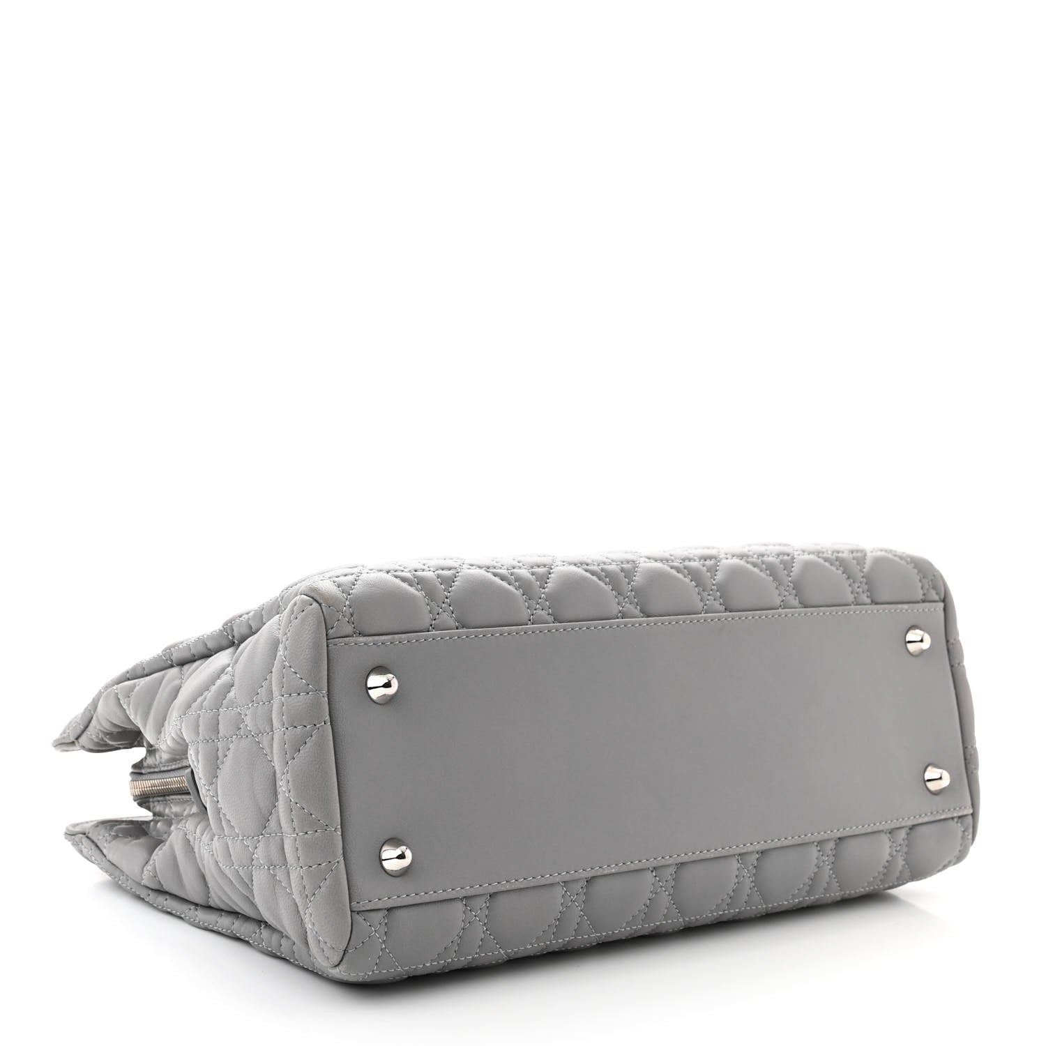 Christian Dior CHRISTIAN DIOR Lambskin Cannage Small Dior Soft Zipped Shopping Tote Grey 4 of 14