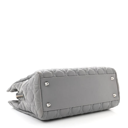 Christian Dior CHRISTIAN DIOR Lambskin Cannage Small Dior Soft Zipped Shopping Tote Grey 4 of 14