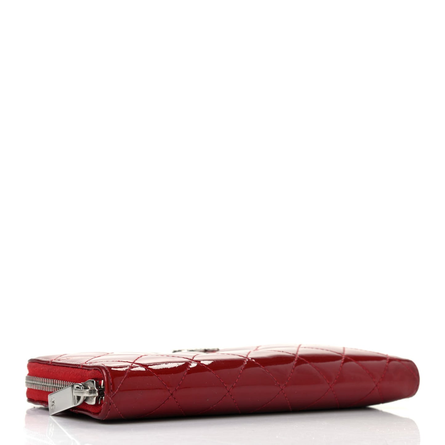 Patent Quilted Brilliant Zip Around Wallet Red
