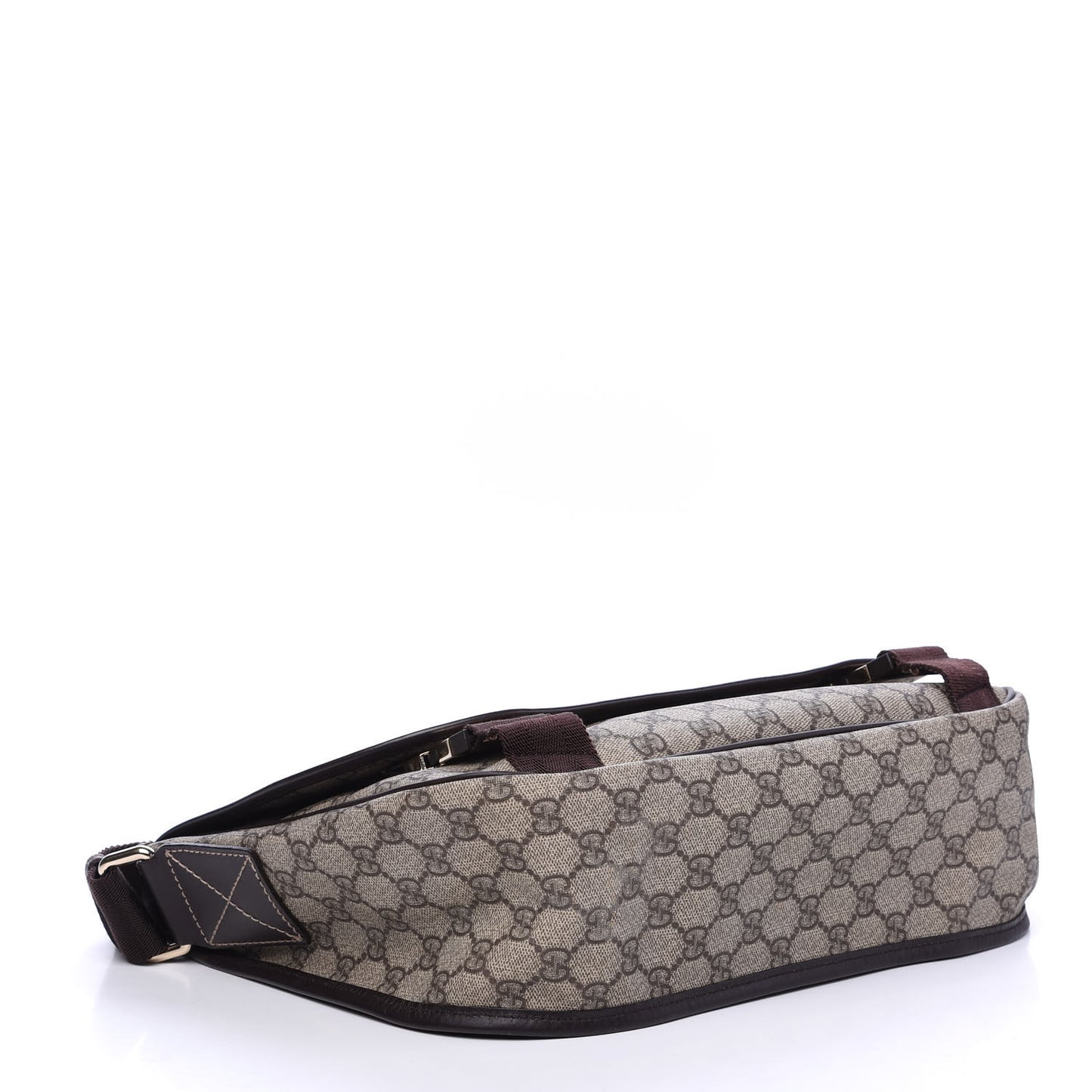 GG Plus Monogram Medium Double Buckle Flap Messenger Bag Beige Dark Brown