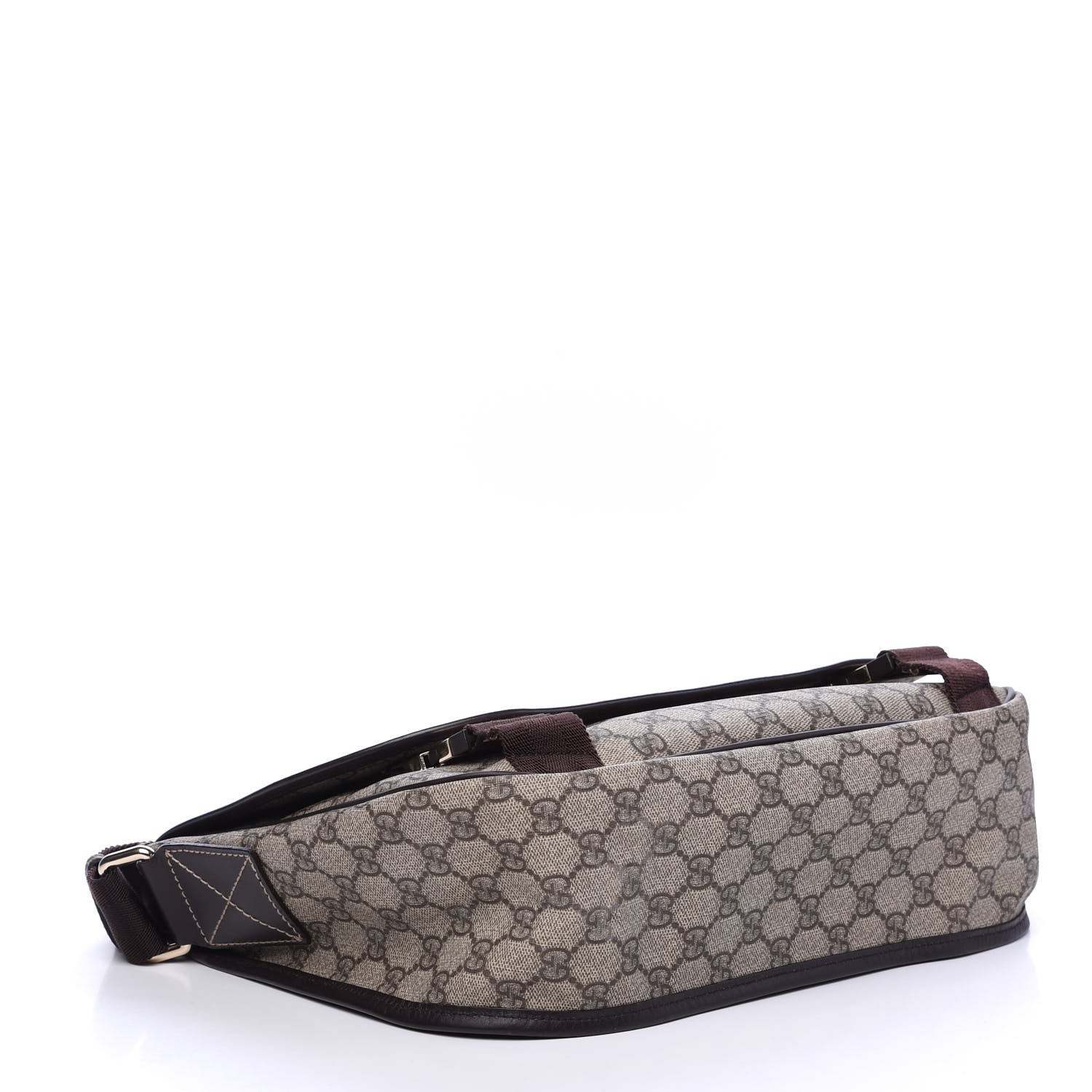 Gucci GG Plus Monogram Medium Double Buckle Flap Messenger Bag Beige Dark Brown 3 of 9
