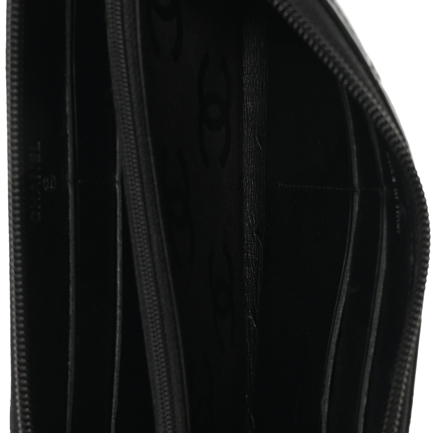 Calfskin Quilted Cambon Large Gusset Zip Around Wallet Black