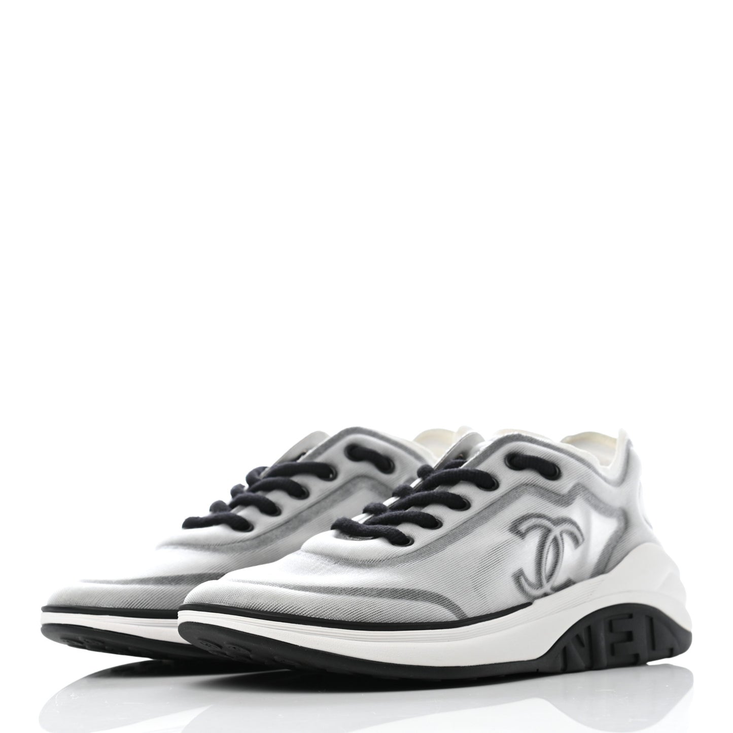 Calfskin Mesh Lycra Womens Logo Sneakers 38 White Black