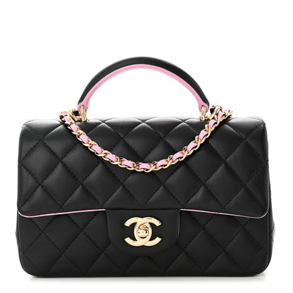 Chanel Lambskin Quilted Bi-Color Mini Top Handle Rectangular Flap Black Lilac 1 of 11