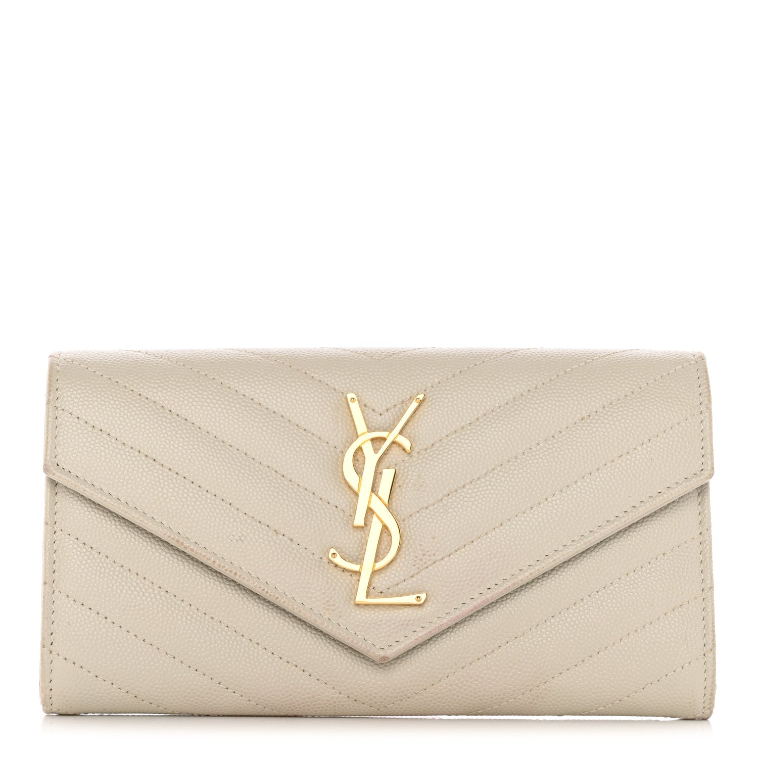 Saint Laurent Grain De Poudre Matelasse Chevron Monogram Flap Wallet Crema Soft 1 of 16