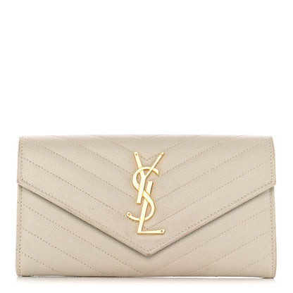 Saint Laurent Grain De Poudre Matelasse Chevron Monogram Flap Wallet Crema Soft 1 of 16
