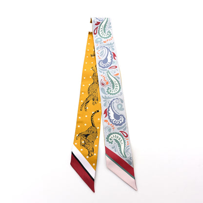 Hermes Silk Guepards Bandana Twilly Gris Perle Rouge H 2 of 4