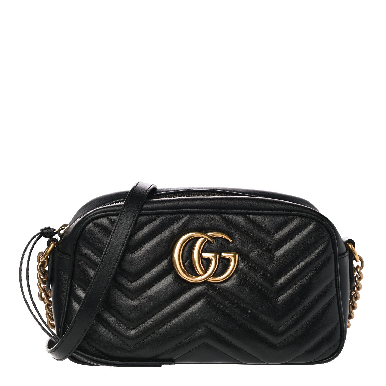 Gucci Calfskin Matelasse Small GG Marmont Chain Shoulder Bag Black 1 of 18